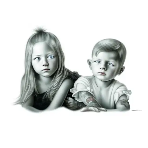 Two Children Posing In Front Of A Black Background