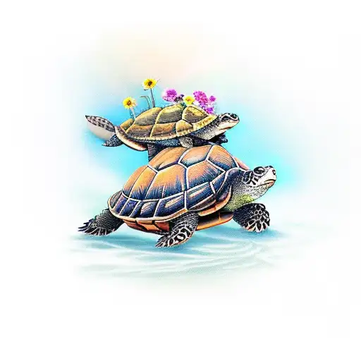 A Smiling Worm Riding On A Turtle With Flower's In The Background