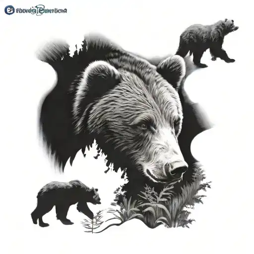 Bear Cub In Nature Scene