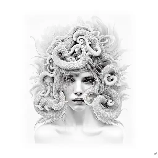 Women With The Hair Like The Leafs Wipped Willow And A Snake Also With Poppies In The Hair