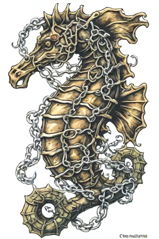 Seahorse On Anchor Chain Realistic Colours