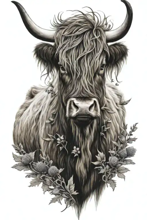 Half Stag Highland Cow With Thistles