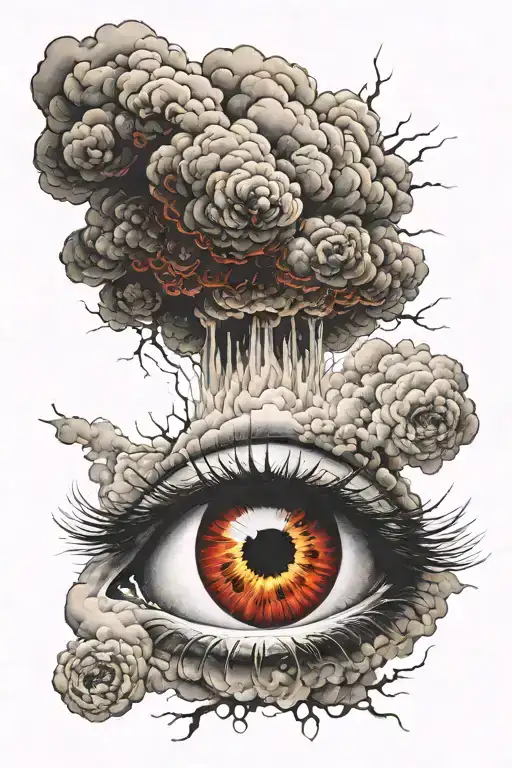 Realistic Eye Looking On Nuclear Explosion Cloud With Red