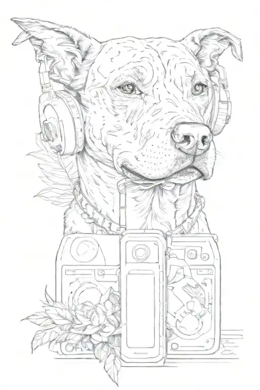 Pitbull Wearing Headphones