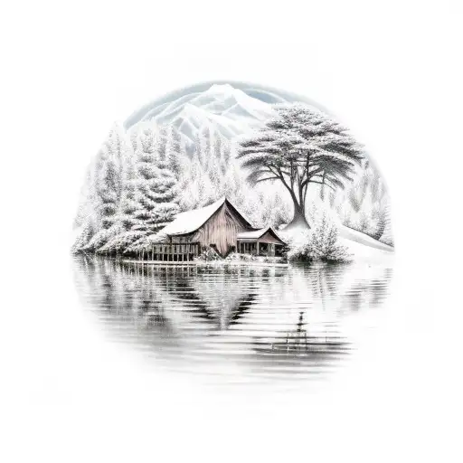 Depict A Serene Natural Landscape With Subtle Religious Symbolism