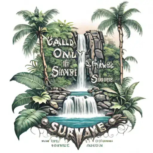 Jungle Theme With Waterfall And The Words 'Only The Strong Survive'