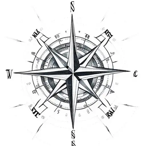 A Compass Rose With Intricate Travel Symbols And Plane