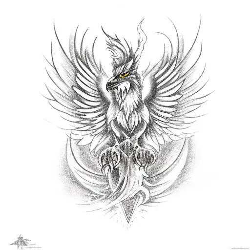 A Phoenix With Open Wings And A Wolf In Front With Dark Aura