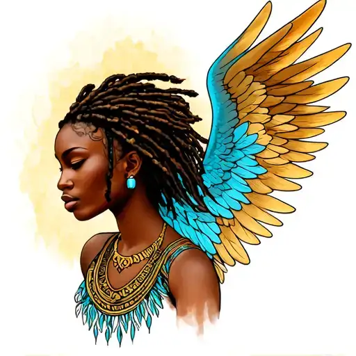 Beautiful Tribal African Woman Guardian Angel With Dreadlocks And Beautiful Wings