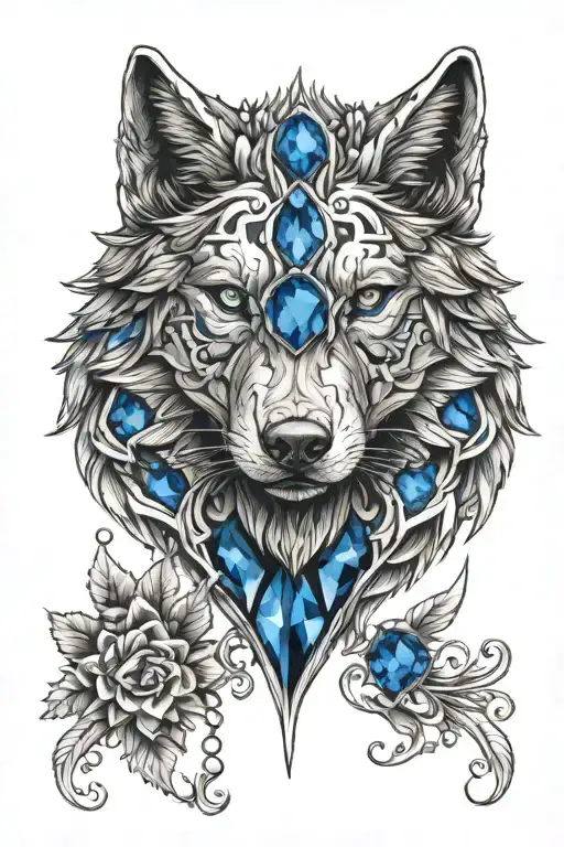 A Blue Sapphire Gemstone With Intricate Wolf Carvings Symbolizing Trust And Loyalty