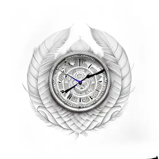 Feather With Birds Comming Out Of It And Clock