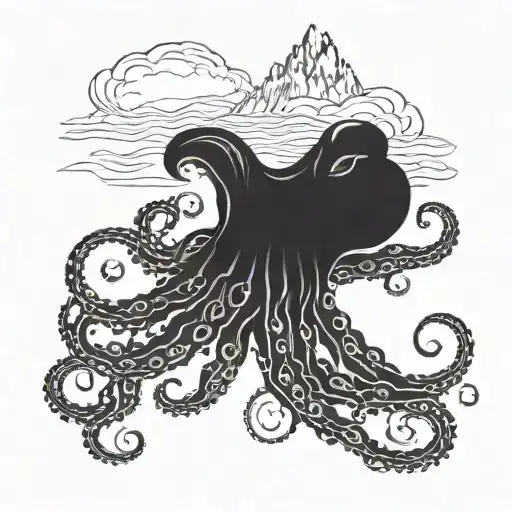 Octopus Silhouette Filled With Mountains