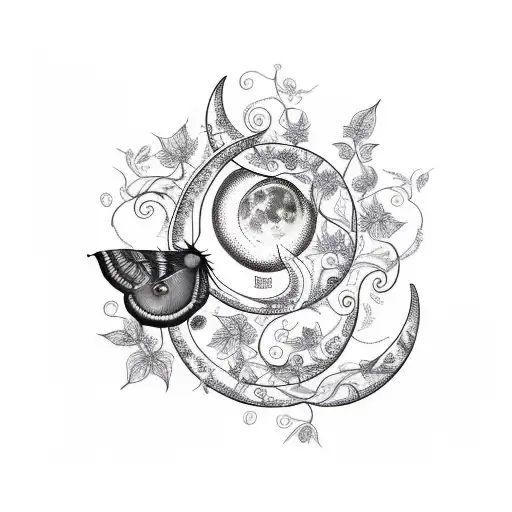 Moon And Moth And Vines