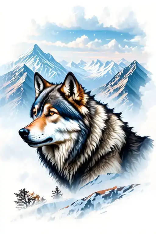 Wolf Looking Over Mountain