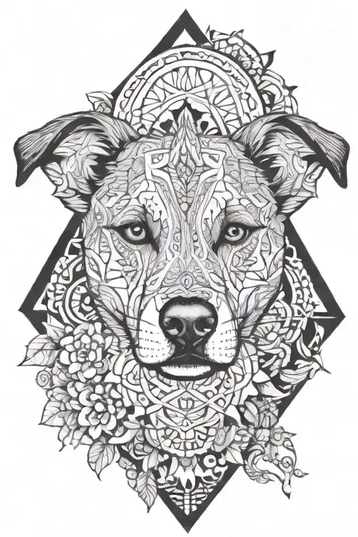 Dog With Mandala And Triangles Symbolizing