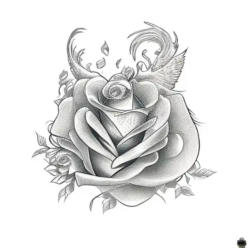 A Phoenix Bird Emerging From A Bed Of Roses