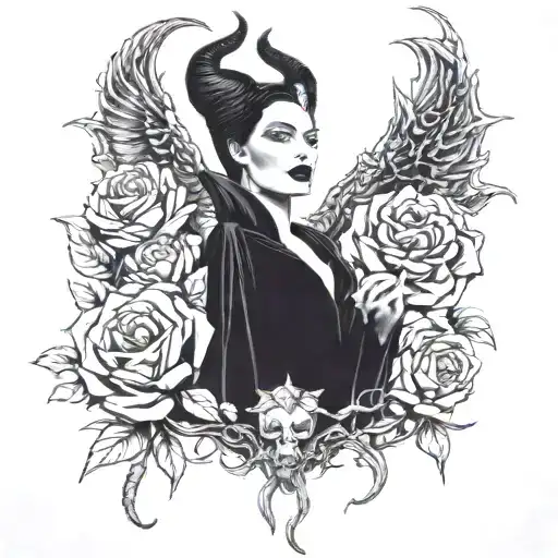 Maleficent And Medusa Surrounded With Roses And Thorns With A Semi Colen On Maleficents Cheek