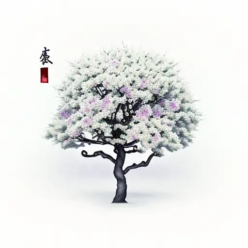 Sakura Tree With A White Fox