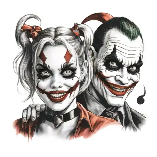 Harley Quinn And The Joker With Drama Masks In Their Hands