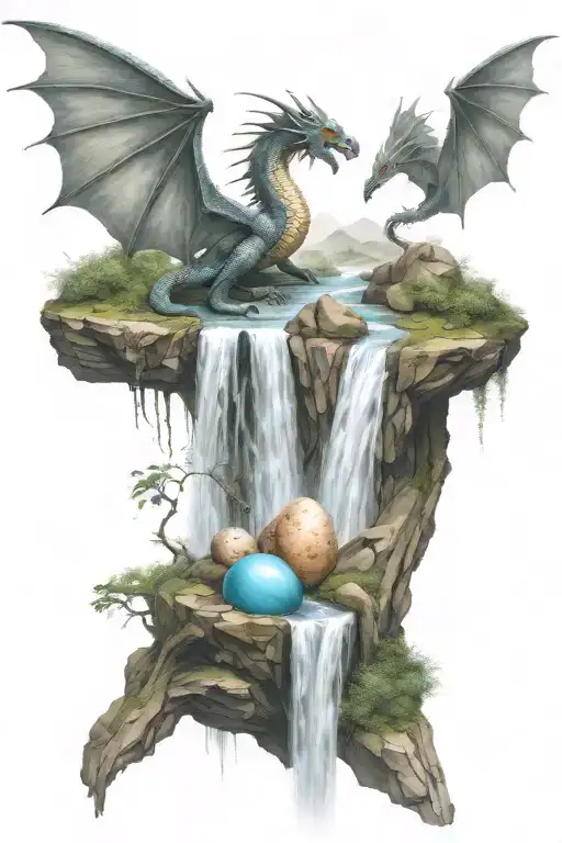 Waterfall With Dragon With Its Egg