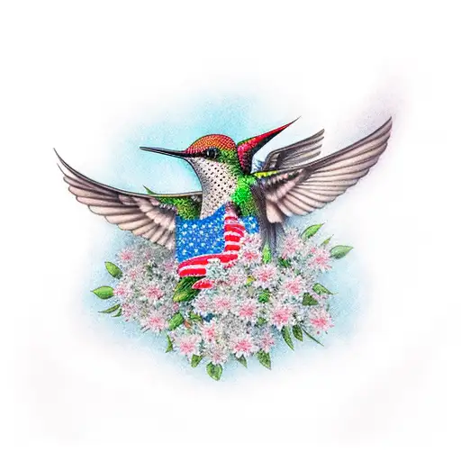 Chainsaw American Flag And Hummingbird With Flowers