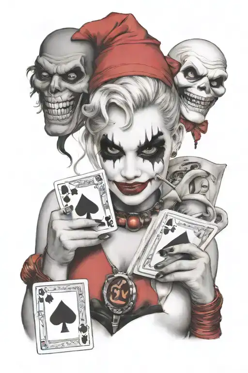 Harley Quinn Holding Joker Playcard