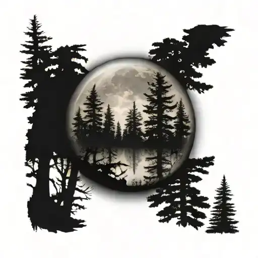 Moon Landscape And Conifer Trees Looking Through Lens