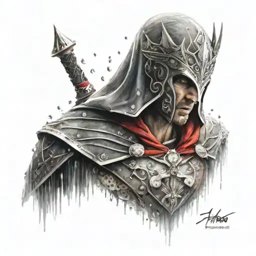 Ezio Auditore Face Surrounded By Rain With A Crown