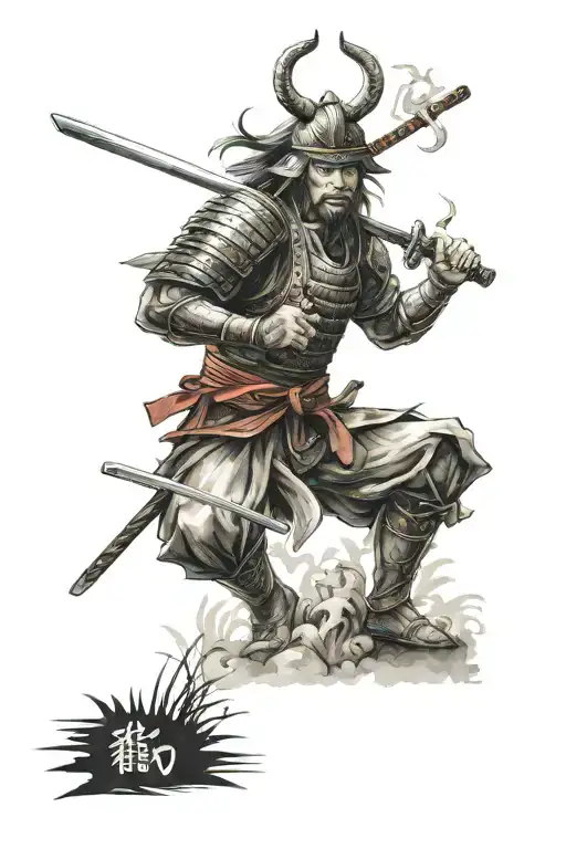 Samurai Standing Infront Japanese Temple