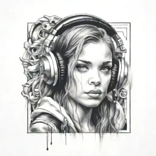 Girl Listen To Music In Headphones