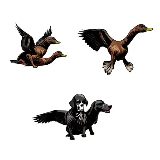 Duck Hunting Scene With Labrador Dog And Grim Reaper