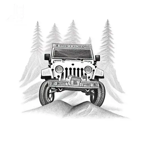 Tattoo With The Word Jeep And A Mountain Scene Embedded Inside The Lettering Of The Word Jeep