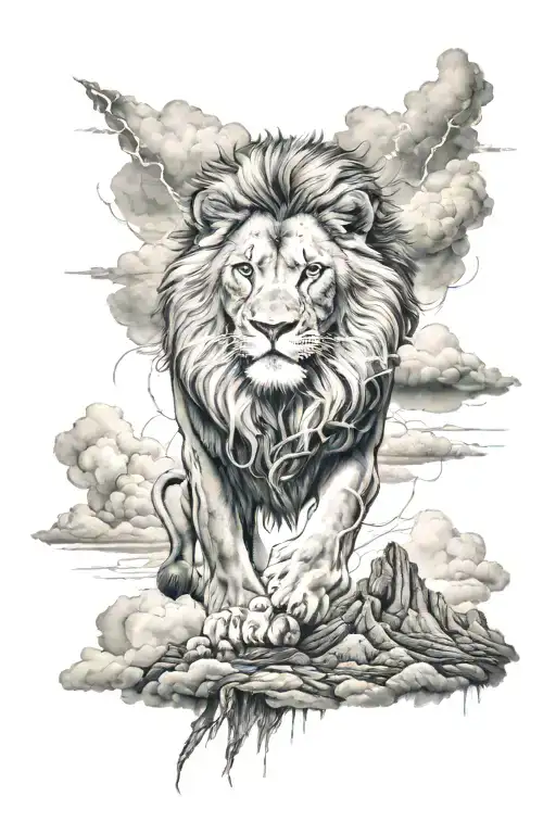 Lion Clouds Lightning Mountains