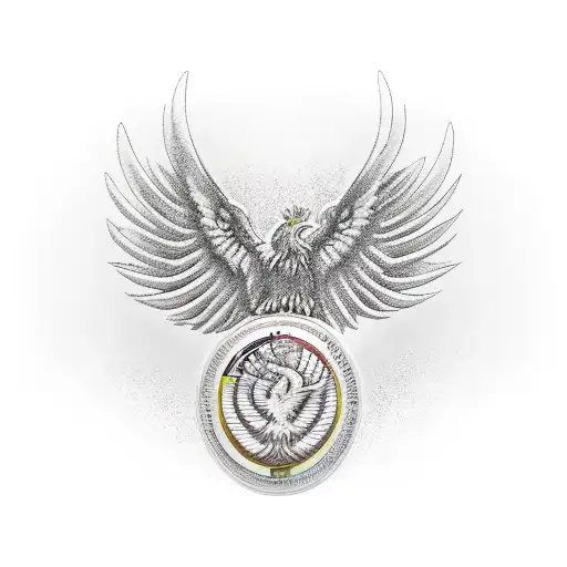 Large Phoenix With The Fallen Soldier Memorial Inside Its Chest Holding Dog Tags In Its Talons