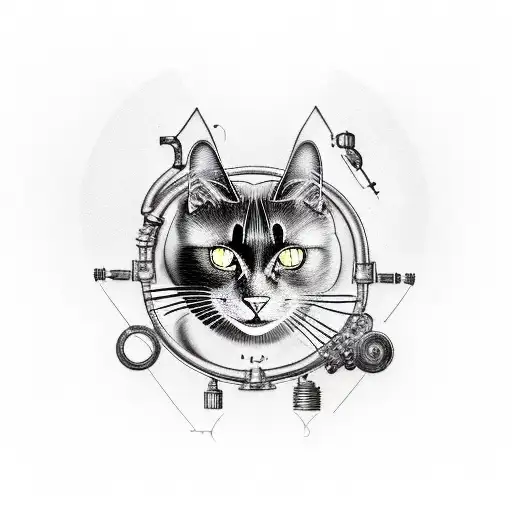 A Realistic Depiction Of A Black Cat With Mechanical And Electrical Elements Incorporated
