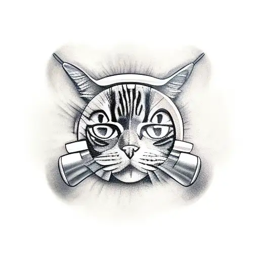A Realistic Tattoo Of A Motorcycle Engine With A Cat Curled Up On It