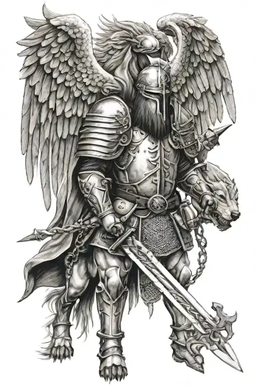 Crusade Soldier Wings Sword Heaven Hell Hound