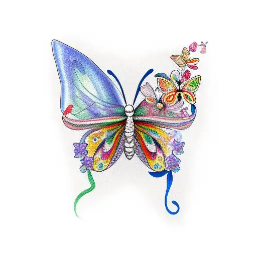 Butterfly With Flowers And Colourful On The Throat