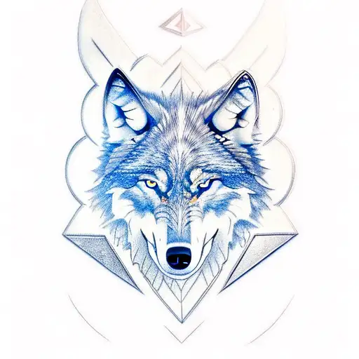 Wolf Fenrir With Blue Eyes With Runes On His Face