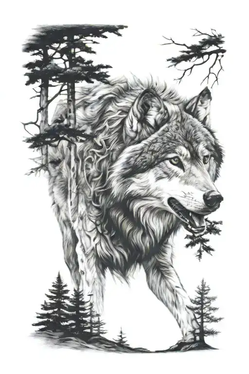 Black And White Wolf In A Forest