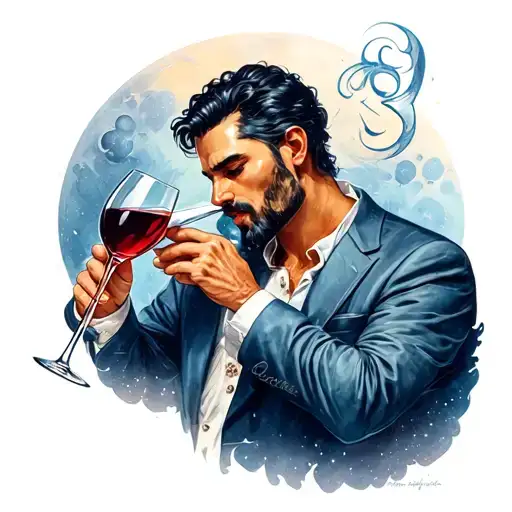 Man Who Drinks Wine With The Astrological Sign Aquarius