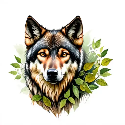 Shoulder Wolf With Leaves