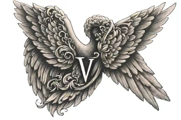 Angel Wings With Letter V