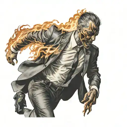 Man Walking In A Suit With His Head On Fire