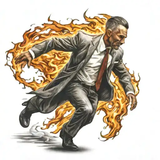 Man Walking In A Suit With His Head On Fire