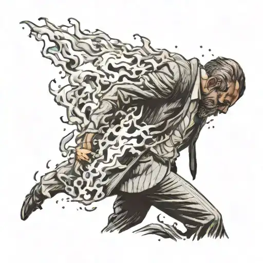 Man Walking In A Suit With His Head On Fire