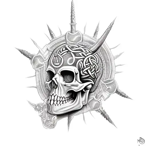 Fine Line Jeguar Skull With A Hint Of Celtic Mythology