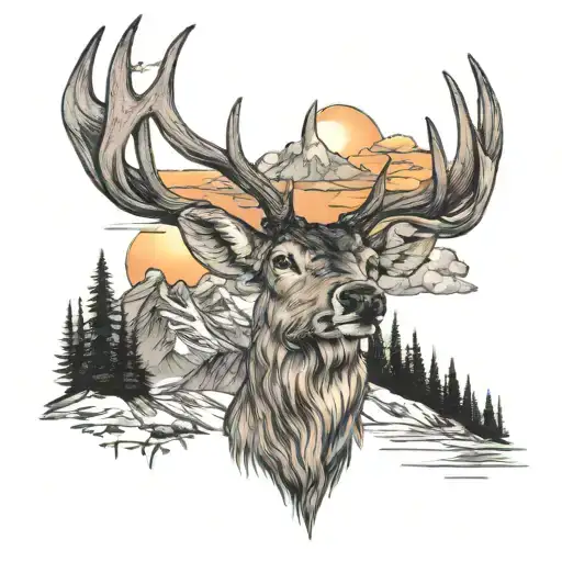 Montain Sunset On Deer Head