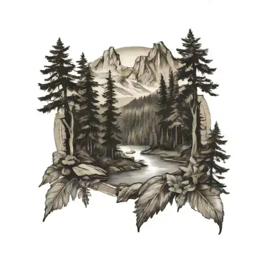 Mountain Forest Scene With A Hidden