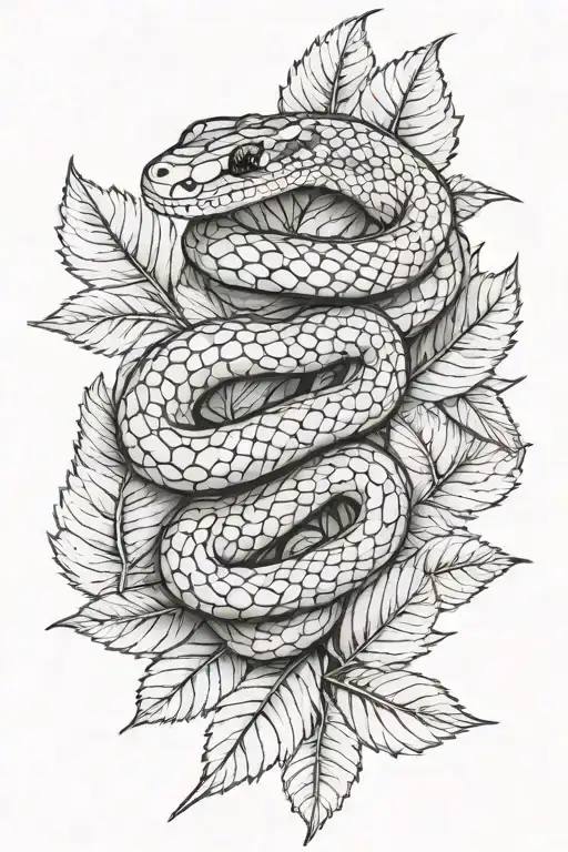 Snake Among The Leaves